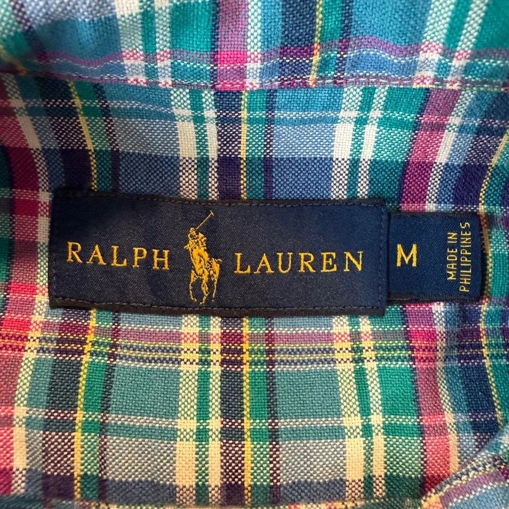Polo Ralph Lauren Mens Plaid Button Down Shirt Teal Pink M Preppy Country Club